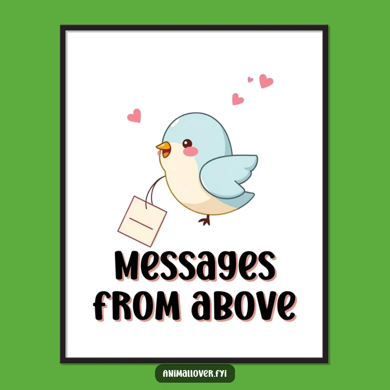 Funny Bird Note Digital Art: Heartfelt Message from Sky, Instant Whimsical Decor