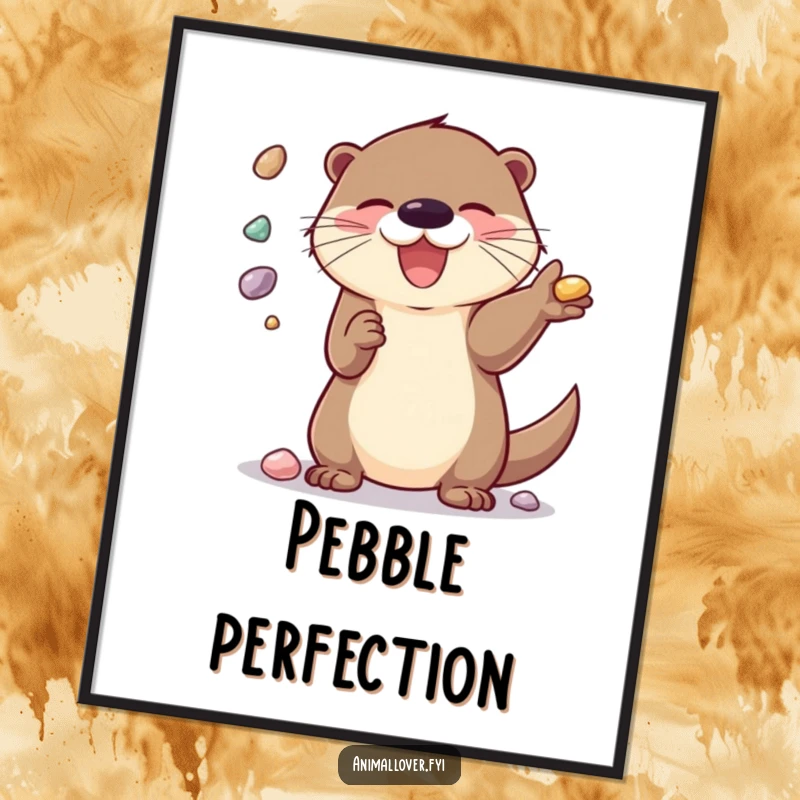 Funny Digital Art: A delighted otter skillfully juggling shiny pebbles, radiating pure playful happiness.