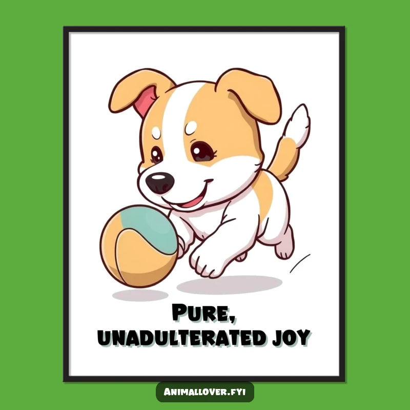 Funny Focused Dog Ball Chase Digital Art: Instant Download for Playful Decor