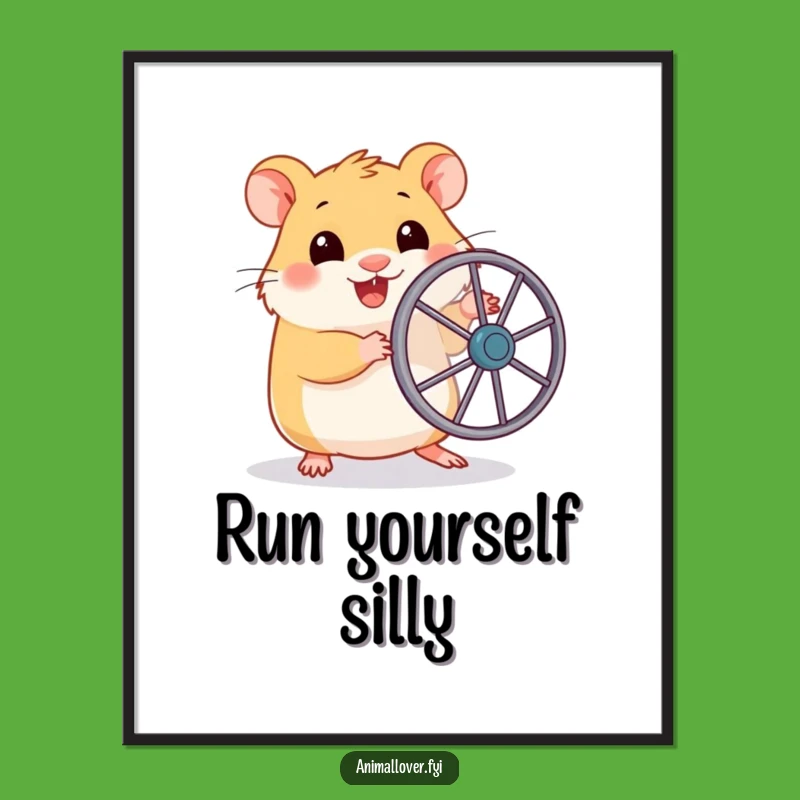 Funny Hamster Running Wheel Digital Art: Adorable Hamster Decor for Walls