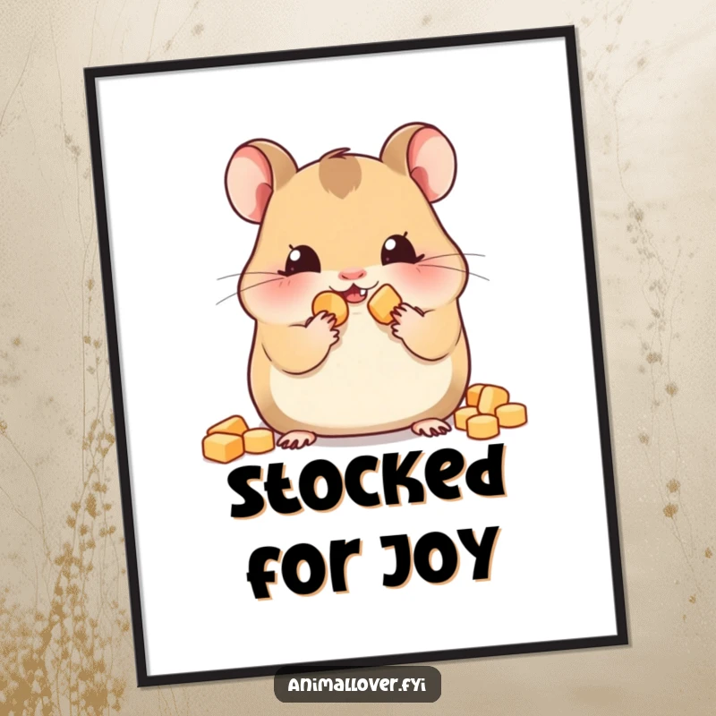 Funny hamster digital art print of a contented hamster with bulging cheeks, ready to be printed and add humorous charm to any room.