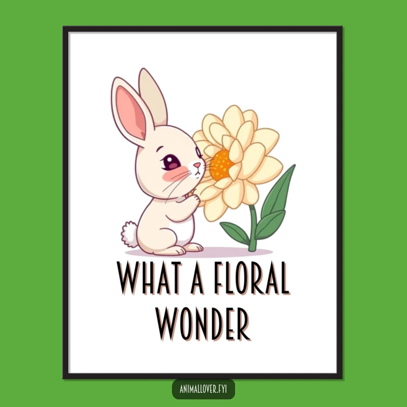 Funny Curious Rabbit Flower Digital Art Print: Whimsical Wall Decor for Instant Enchantment