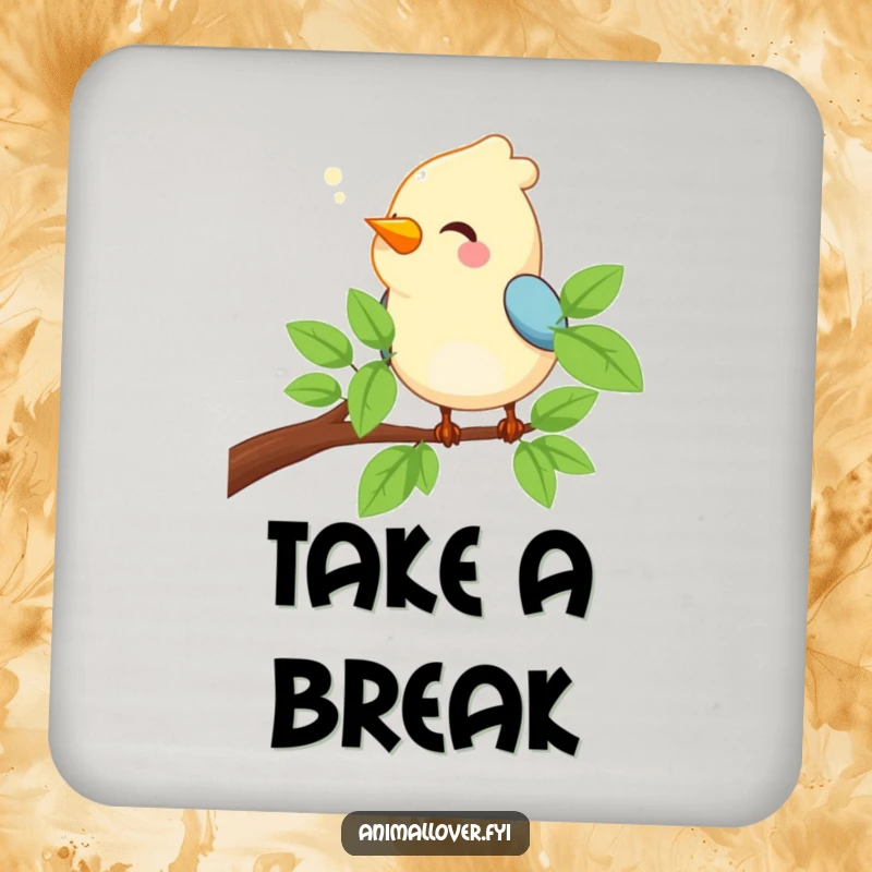 Funny Bird Coaster featuring a happy bird chirping on a branch, designed to add charm and protect surfaces.