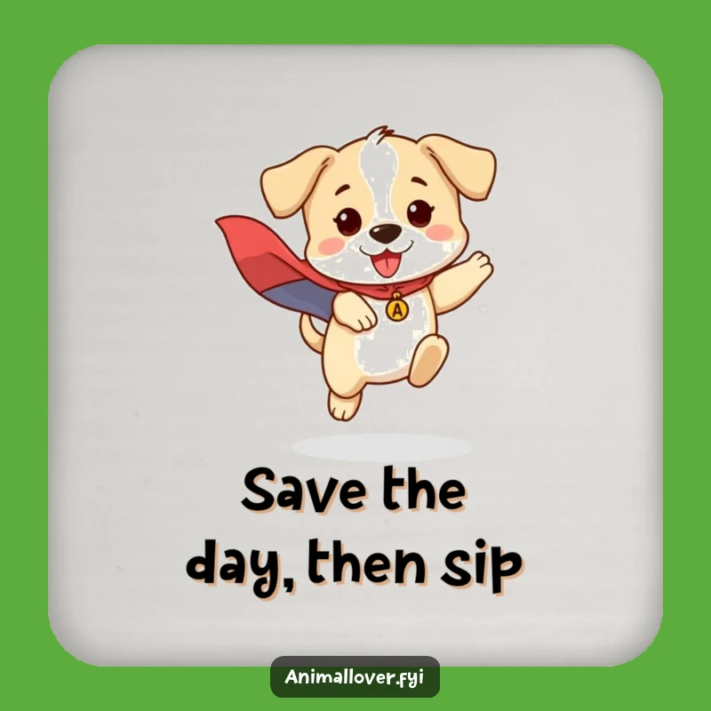 Funny Brave Puppy Cape Drink Coasters: Protect Surfaces with Heroic Humor