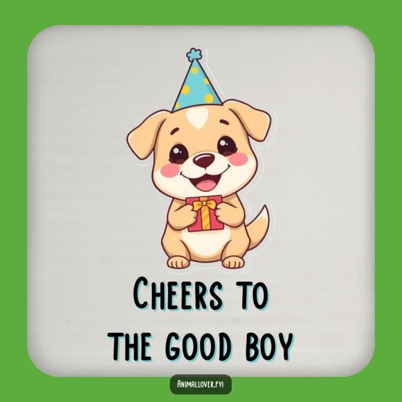 Funny Dog Party Coasters: Gift-Holding Pup in Hat, Protect Surfaces with Humor