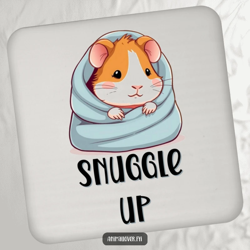 Funny drink coasters showcasing a guinea pig snuggled in a blanket, perfect for protecting tables with cute humor.
