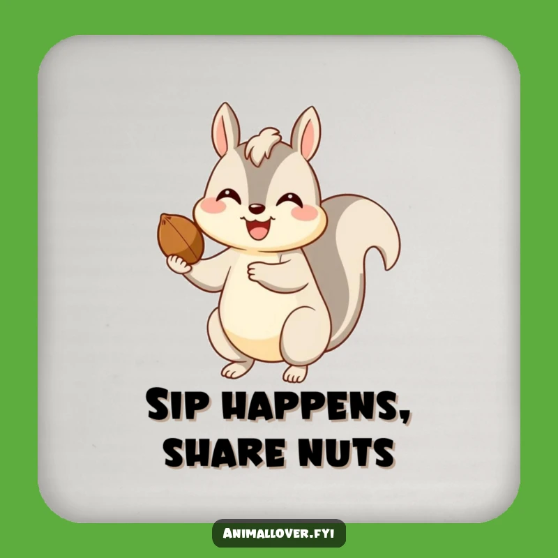 Funny Happy Squirrel Nut Drink Coasters: Protect Surfaces with Woodland Charm and Humor
