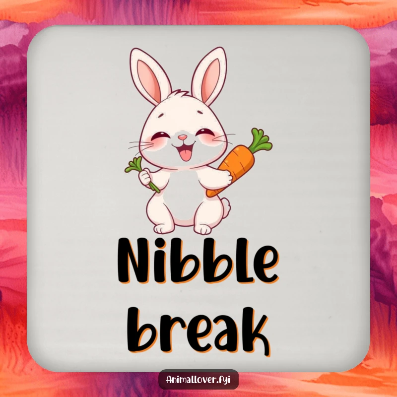 Funny drink coasters featuring a joyful rabbit giggling with a carrot, adding humor to tabletops.