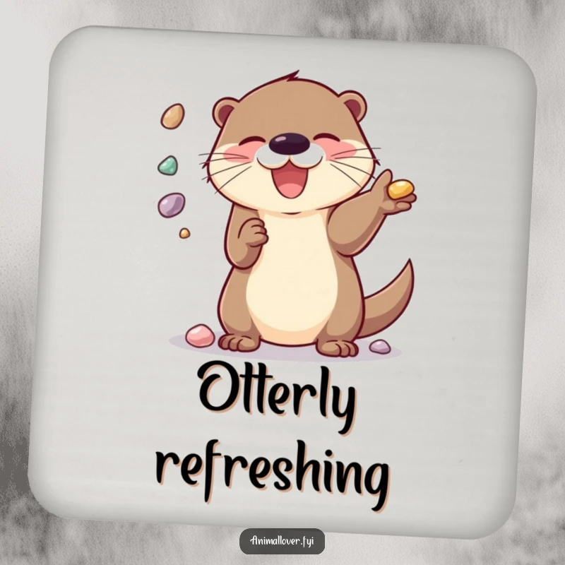 Funny Coaster: A happy otter juggling shiny pebbles, adding playful charm to your drinks.