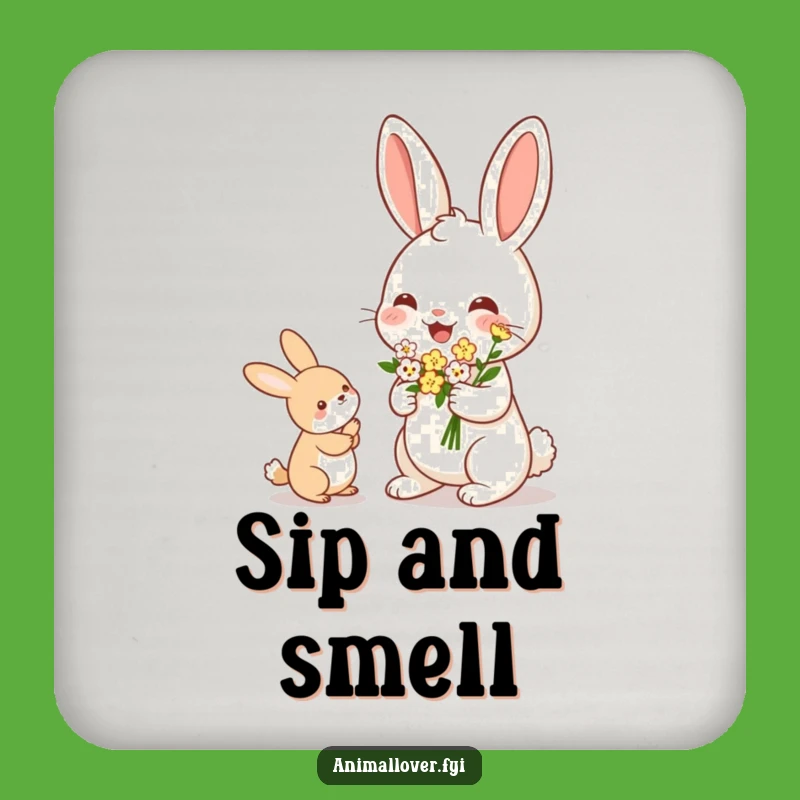 Funny Rabbit Flower Offering Coaster Set: Protect Surfaces with Floral Charm - Humorous Gift