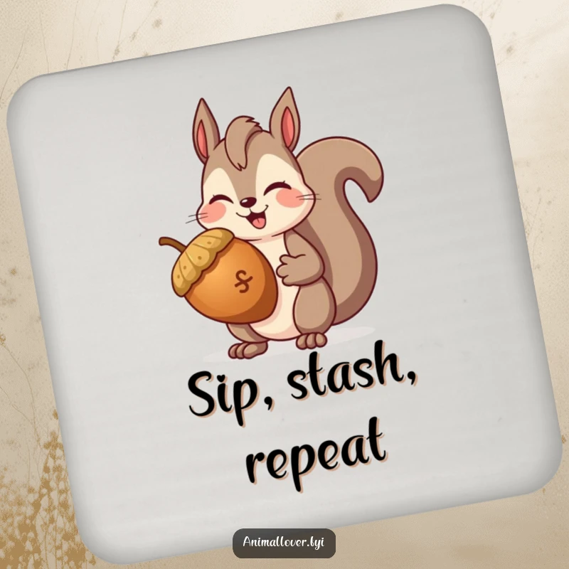 Funny Squirrel Winking Coasters (Set of 4), featuring a squirrel with an acorn and a wink, adding a humorous touch to table protection.