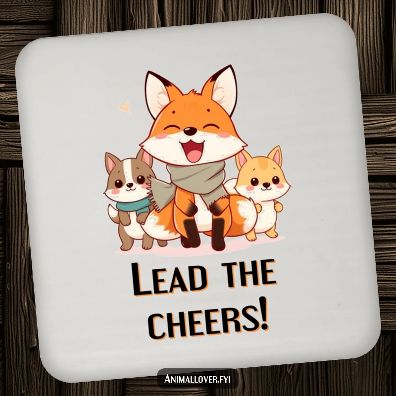 Funny Drink Coasters: A cheerful fox leads a parade of animals, adding a humorous touch to protect surfaces during drinks.