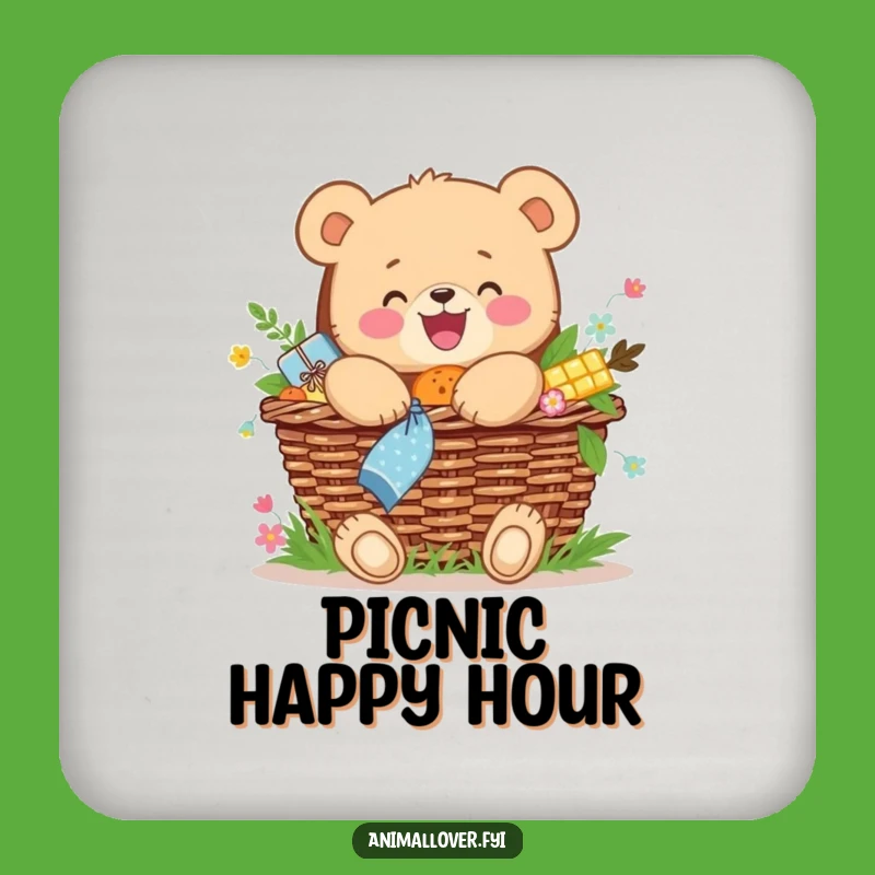 Funny Bear Cub Picnic Coaster: Protect Surfaces Happy Foodie, Joyful & Funny
