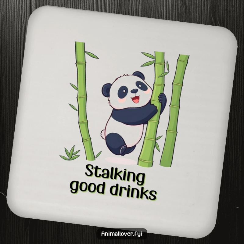 Funny Coasters featuring a playful panda hugging a giant bamboo stalk, adding a touch of bear humor to any table.