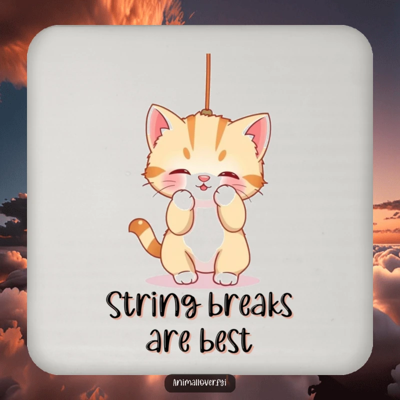 Funny Drink Coasters: A cute kitten playfully batting at a string, adding feline charm and humor to protect surfaces.