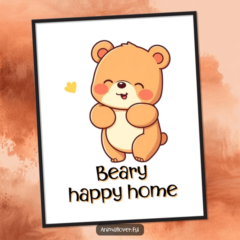 Funny Poster: A cheerful bear giving a warm, friendly hug, radiating love and happiness.