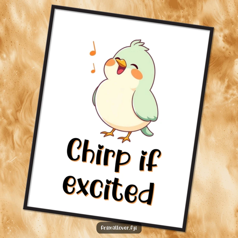 Funny bird poster print of a happy bird with a puffed chest, singing a cheerful tune, adding vibrant joy to decor.