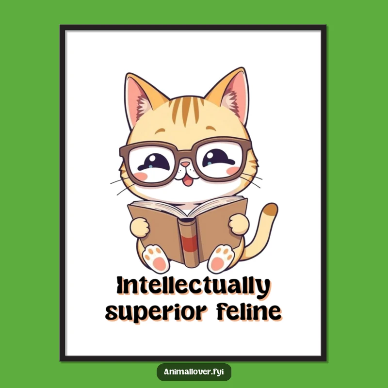 Funny Cat Reading Poster: Whimsical Wall Art for Book-Loving Cat Fans