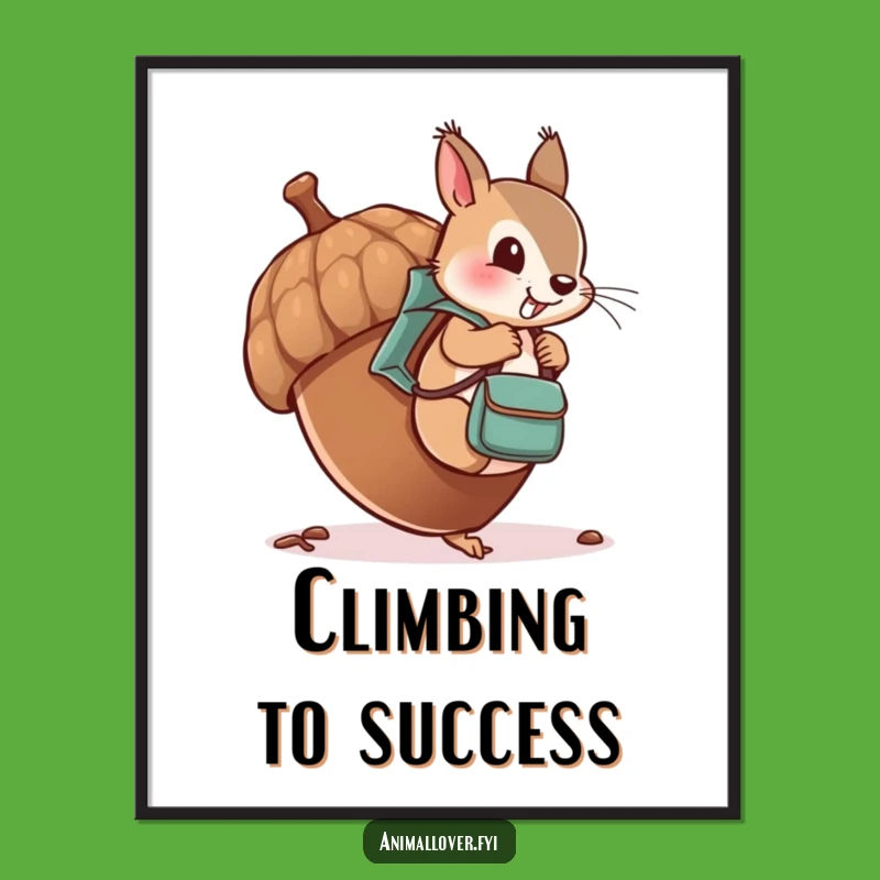 Funny Cheeky Squirrel Poster: Backpack Acorn Climb Art, Woodland Decor Funny Gift!