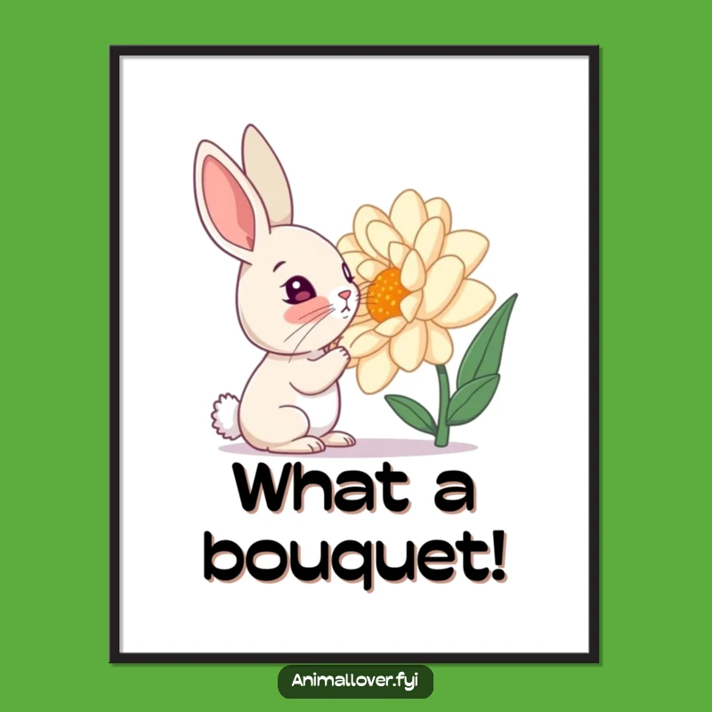 Funny Curious Rabbit Flower Poster: Enchanting Wall Art for a Dose of Natural Wonder