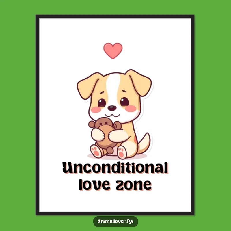Funny Dog Hugging Toy Poster - Adorable Pet Love Wall Art, Unique Funny Gift