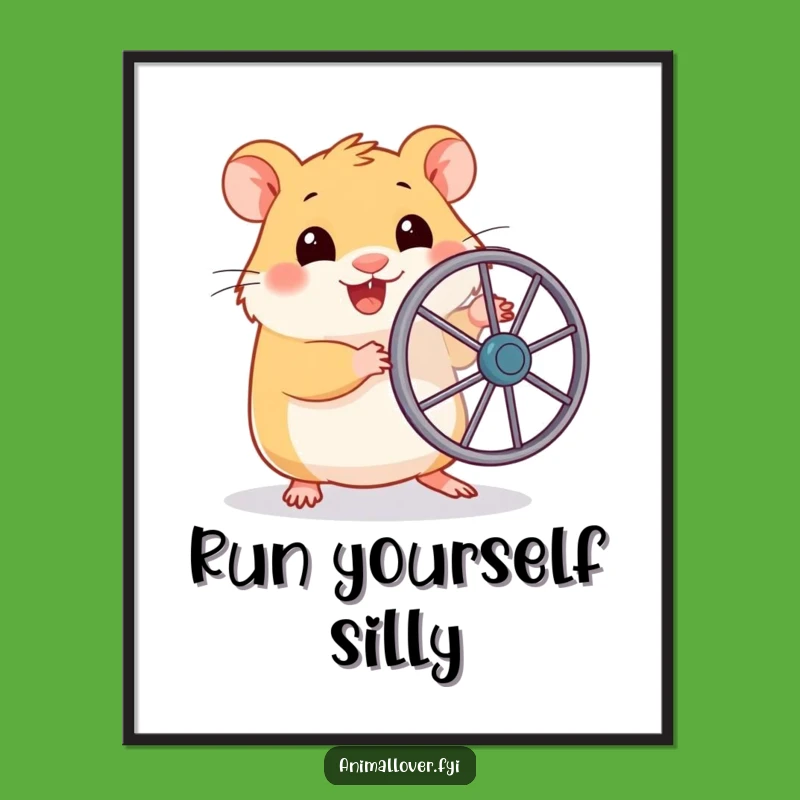 Funny Hamster Running Wheel Poster: Adorable Wall Art for Pet Enthusiasts