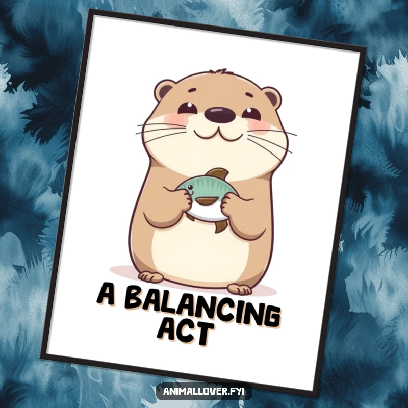 Funny Happy Otter Poster showcasing a happy otter balancing a fish on its nose, bringing playful aquatic energy to walls.