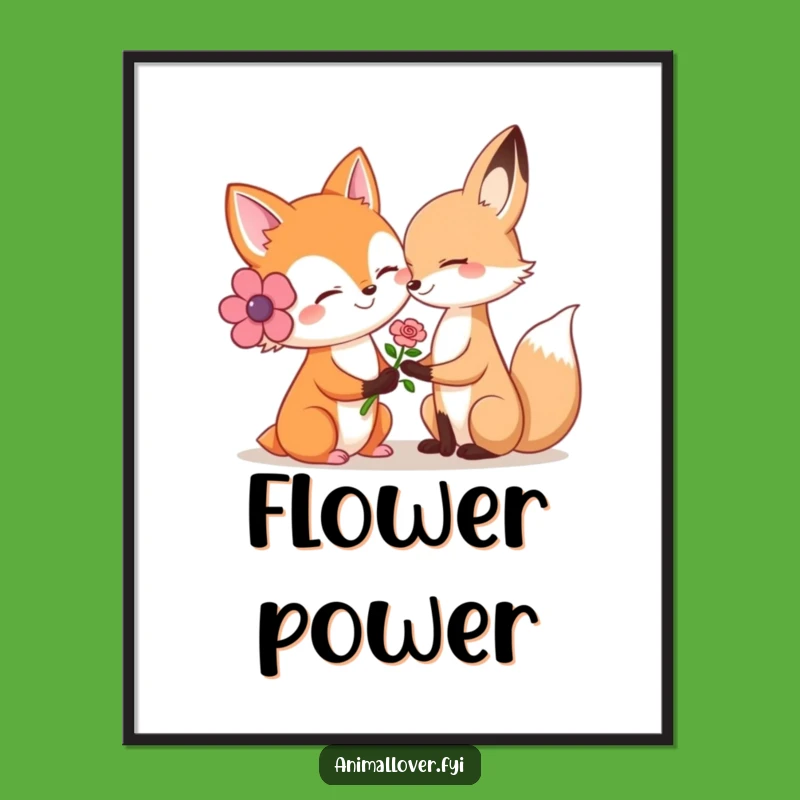 Funny Kind Fox Flower Poster: Decorate Your Walls with This Adorable Animal Artwork!