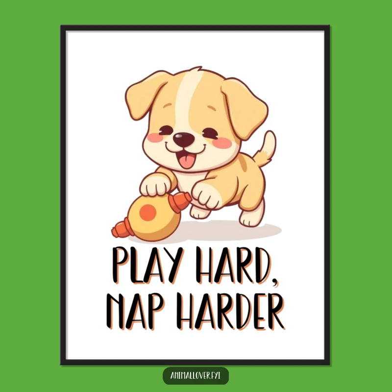 Funny Puppy Pouncing Poster: Playful Dog Wall Art, Energetic & Funny Gift