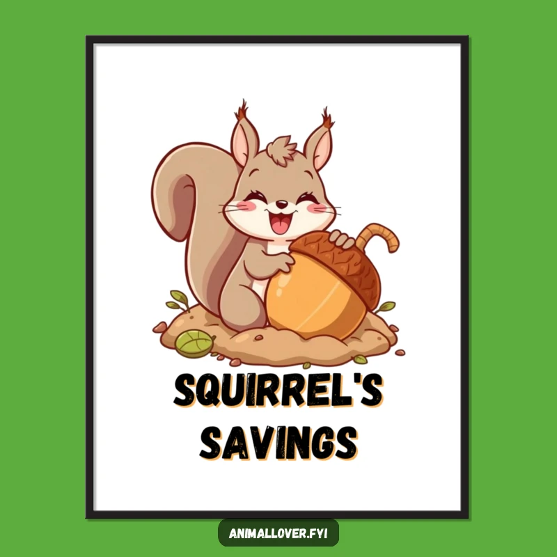 Funny Squirrel Giant Acorn Poster - Whimsical Woodland Wall Art