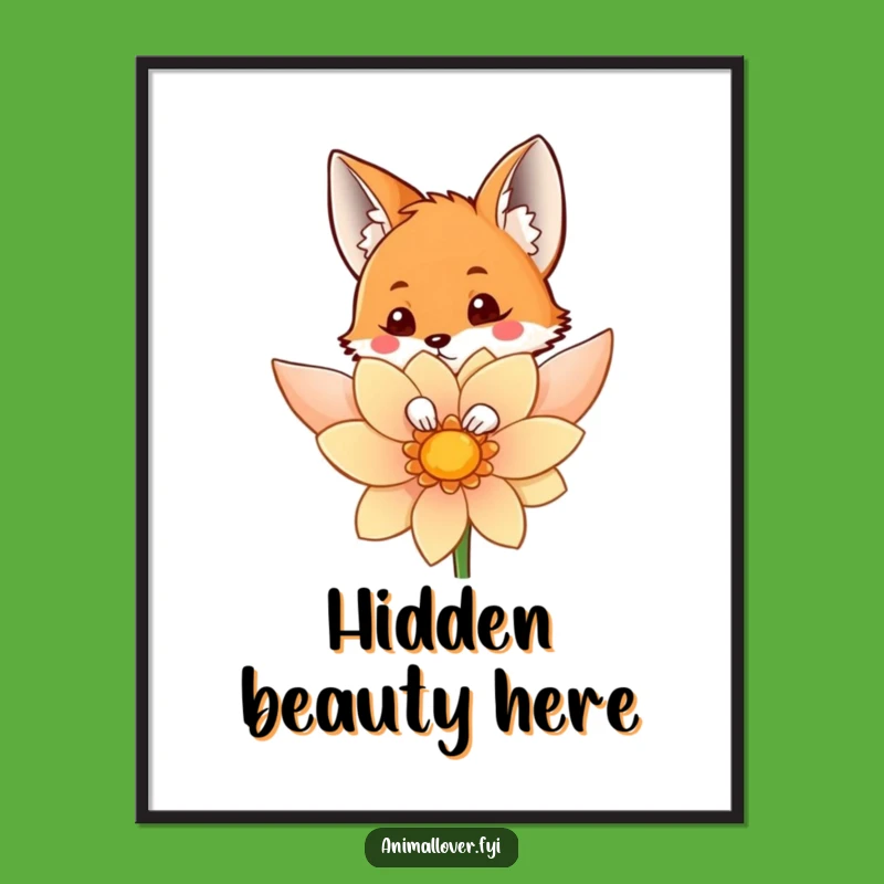 Funny Fox Flower Poster: Whimsical Peek-a-Boo Art for Your Walls