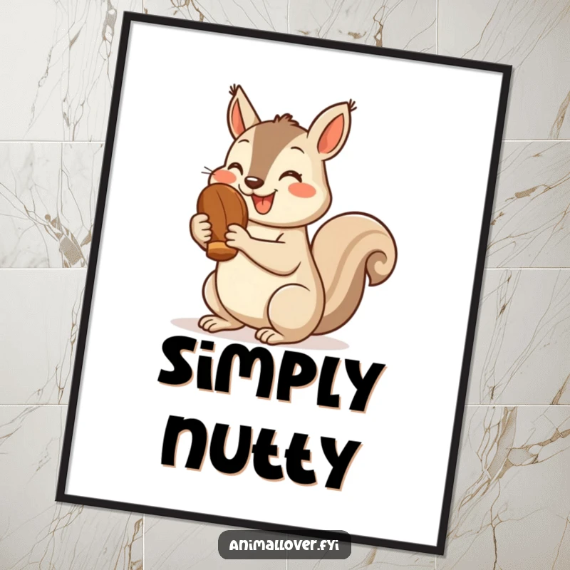 Funny squirrel poster of a cheerful squirrel holding a nut and giving a thumbs up, radiating positivity and good fortune.