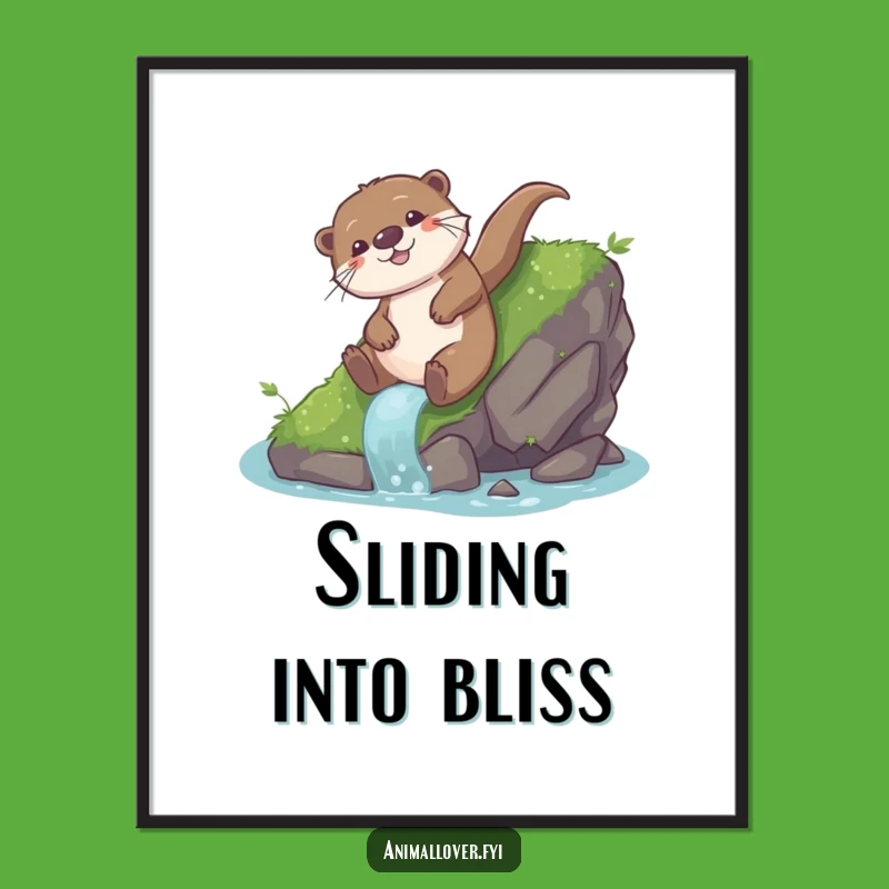 Funny Otter Slide Art Poster: Playful Glee - Quirky Wall Decor