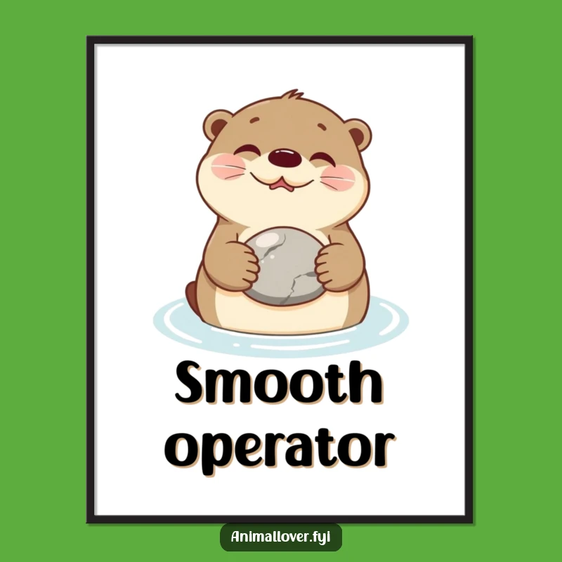 Funny Otter Stone Poster: Whimsical River Dweller Wall Art for Peaceful Decor Gift