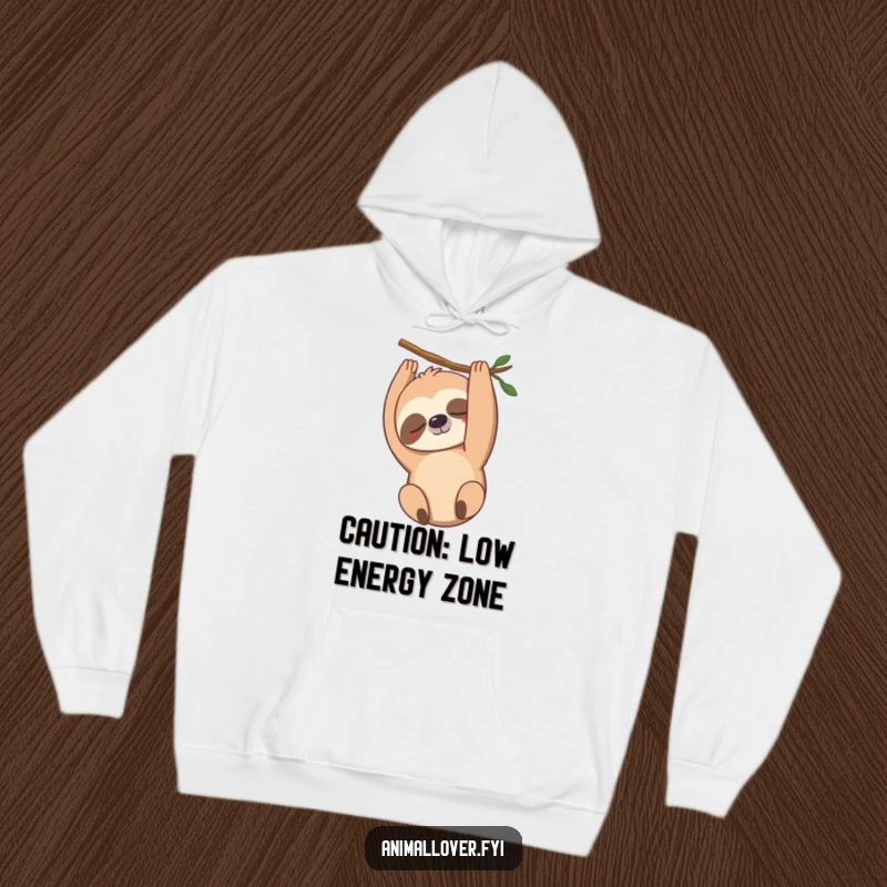 Funny sloth hoodie, designed with an upside down smiling sloth, perfect for cozy days and snuggle season comfort.
