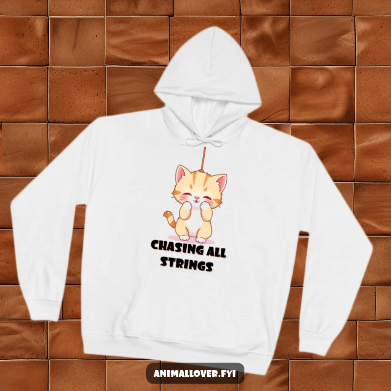 Funny Hoodie: A sweet kitten playfully attacks a dangling string, radiating cuteness and warmth in this cozy design.