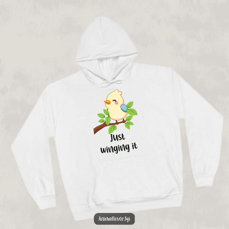 Funny Bird Hoodie showcasing a delightful bird perched on a branch, joyfully chirping its sweet melody.