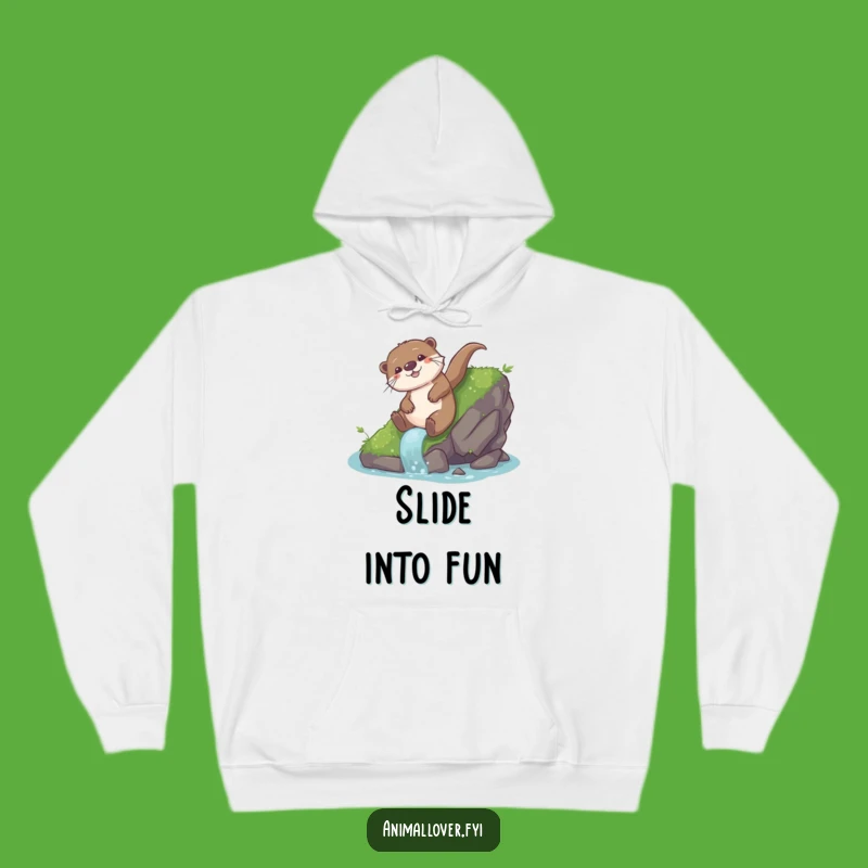 Cozy Funny Otter Hoodie: Playful Glee on Mossy Rock - Comfy Gift