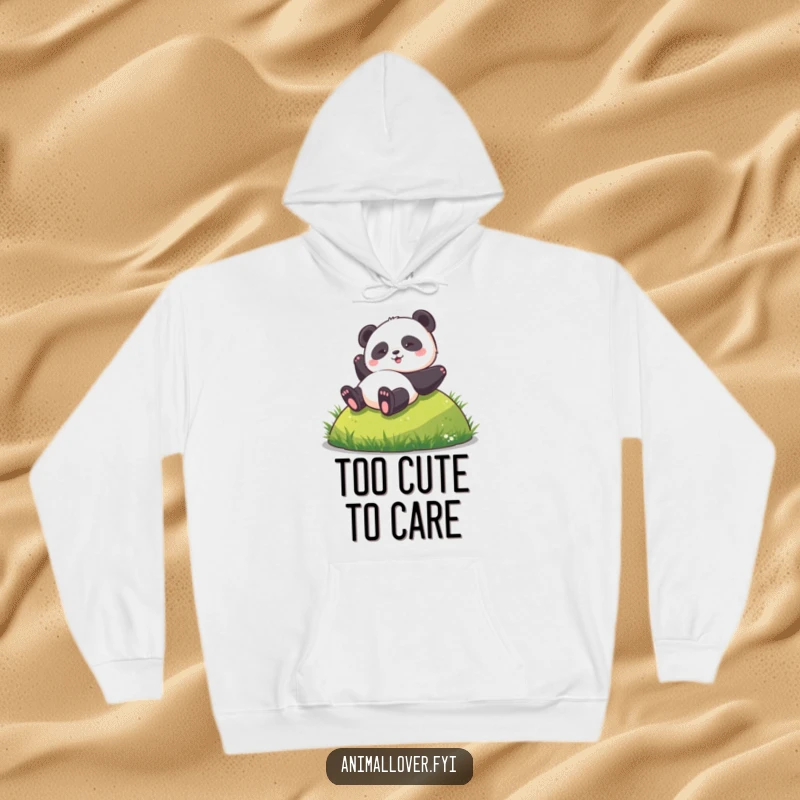 Funny hoodie showcasing a delighted panda comically rolling down a grassy hill, radiating fun and comfort.