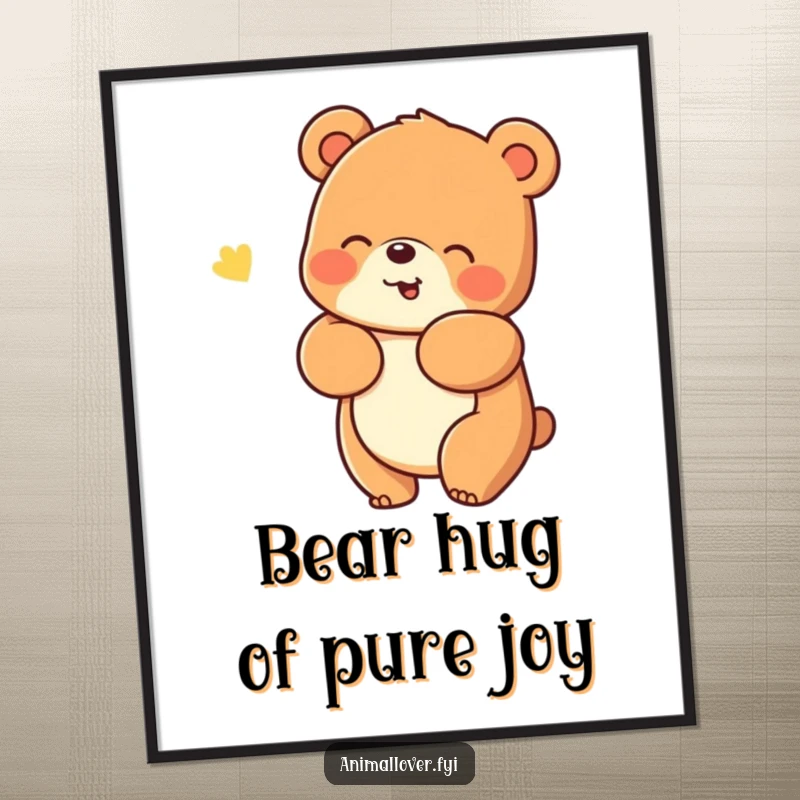 Funny Free Printable Wall Art: A cheerful cartoon bear is depicted giving a big, warm, and friendly hug, radiating kindness.