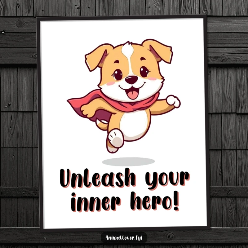 Funny Free Printable Wall Art: A dog wearing a superhero cape runs with incredible speed and boundless energy, a true action hero. Decor download.