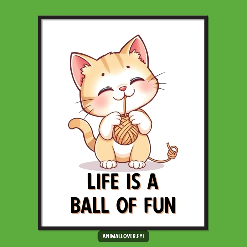 Free Printable Cat Wall Art: Curious Kitty Yarn Play Downloadable Decor