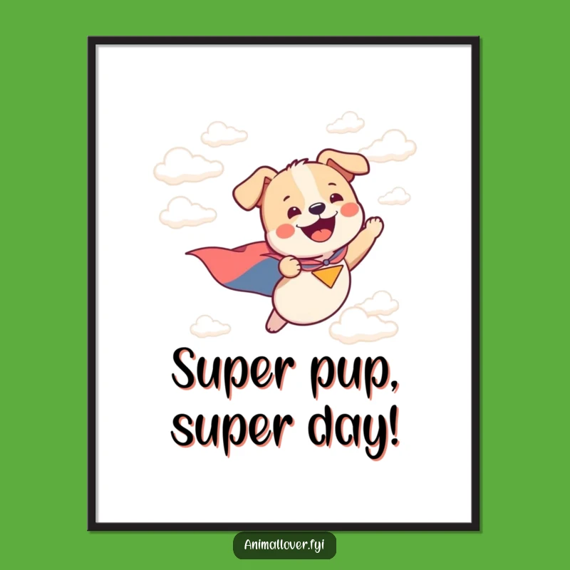 Free Printable Dog Wall Art: Funny Flying Cape Pup HQ Downloadable Decor