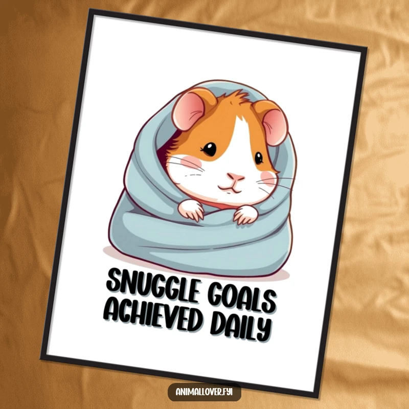 Funny Free Printable Wall Art: A contented guinea pig, snuggled in a soft blanket, exudes maximum cuteness and comfort.