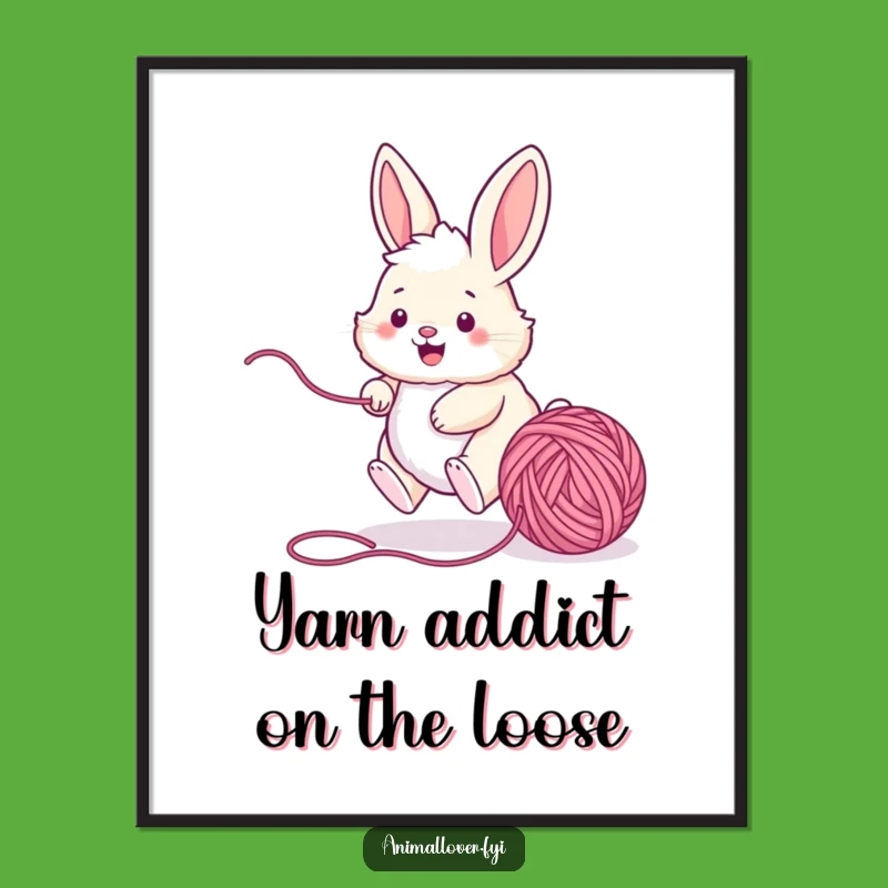 Free Printable Wall Art: Bunny Chases Yarn, Funny Pet Lover Downloadable