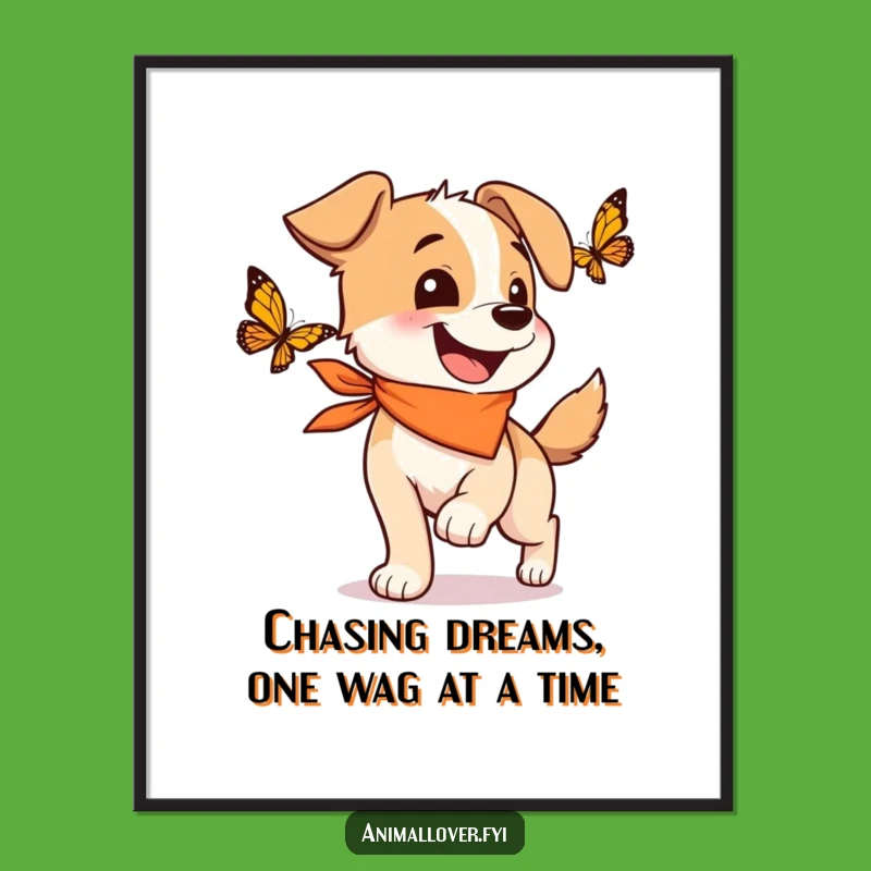Free Printable Wall Art: Dog's Butterfly Chase Delight, Downloadable Funny Decor