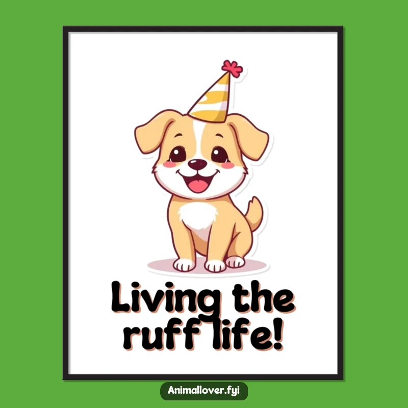 Free Printable Wall Art: Happy Dog in Party Hat, Humorous Downloadable Decor