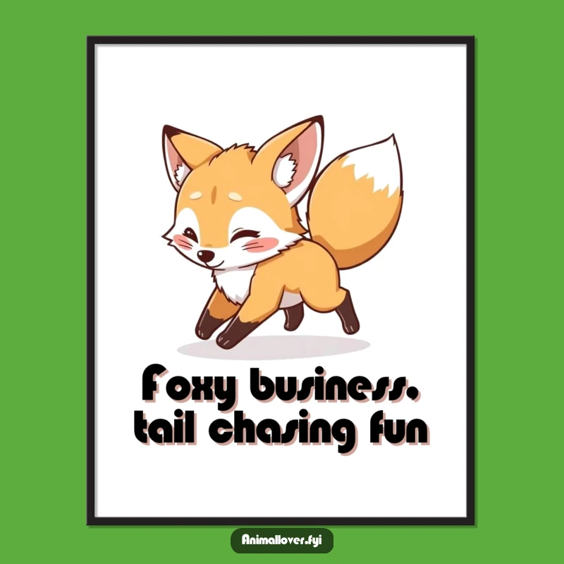 Free Printable Wall Art: Playful Fox Cub Tail Chase, Funny Downloadable Decor