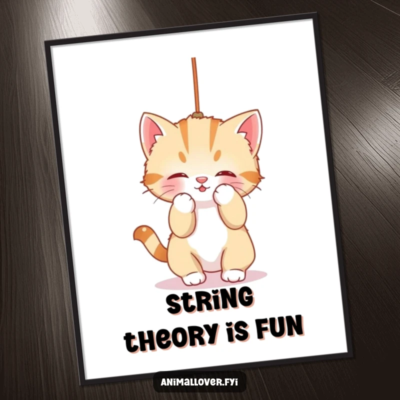 Funny Free Printable Wall Art: Adorable kitten playfully batting at a dangling string, creating a scene of lighthearted fun.