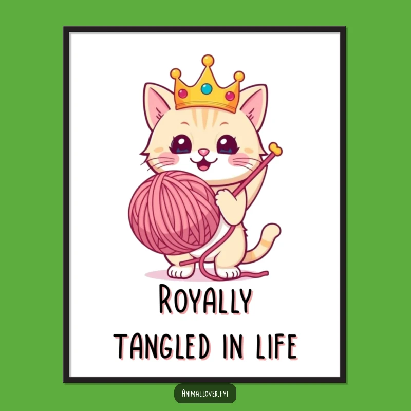 Free Printable Wall Art: Royal Cat's Yarn Victory, Downloadable Funny Decor